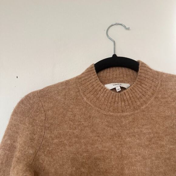 Vince Contrast Tip Tan Wool Alpaca Blend Crewneck Pullover Sweater - Picture 5 of 10